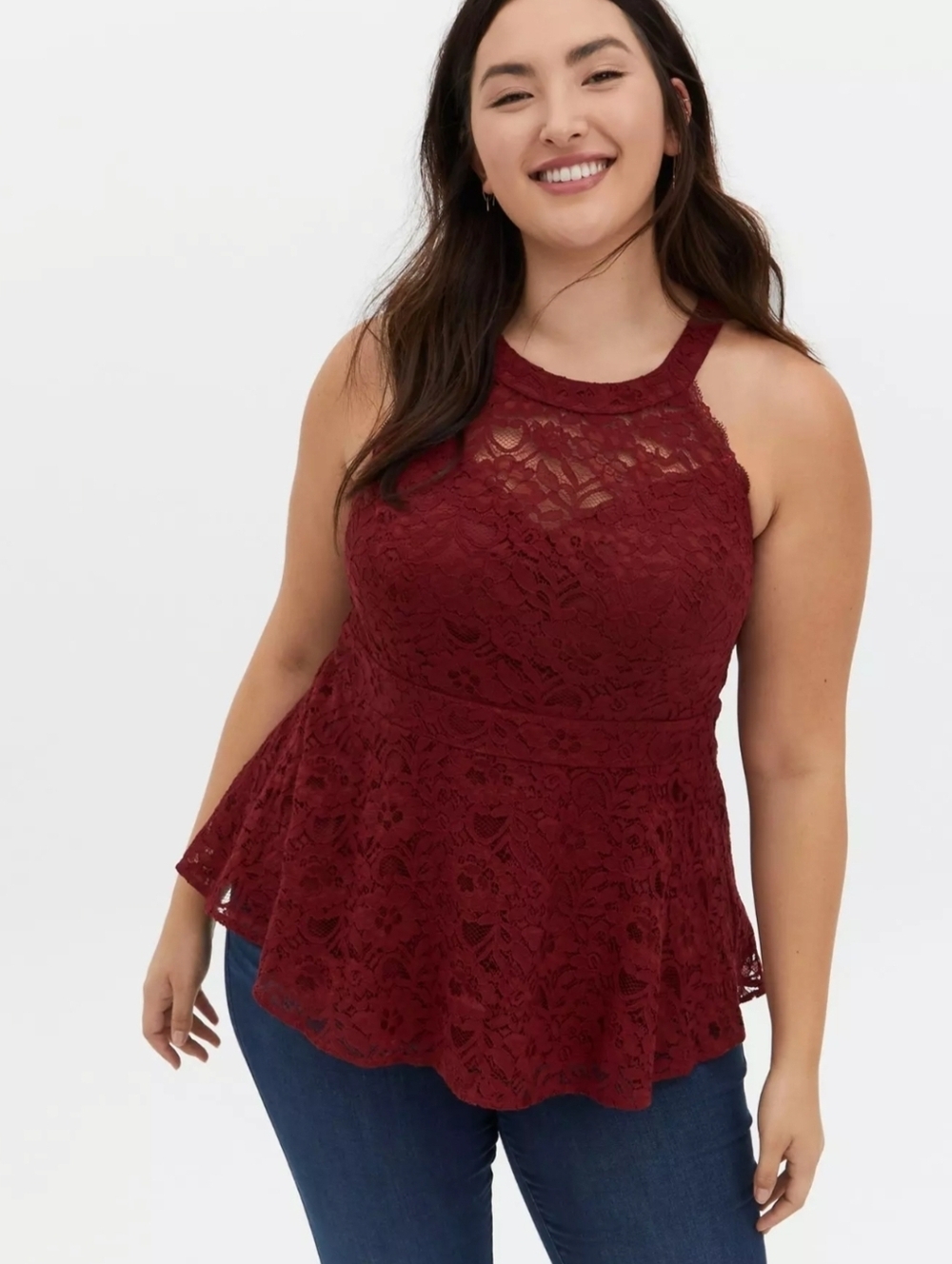 Torrid Burgundy Lace Peplum Camisole Size 1